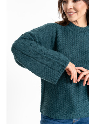 Swetry - Damski sweter luźny z szerokimi rękawami CIEMNY ZIELONY - produkt 4