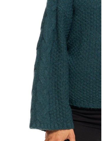 Swetry - Damski sweter luźny z szerokimi rękawami CIEMNY ZIELONY - produkt 3