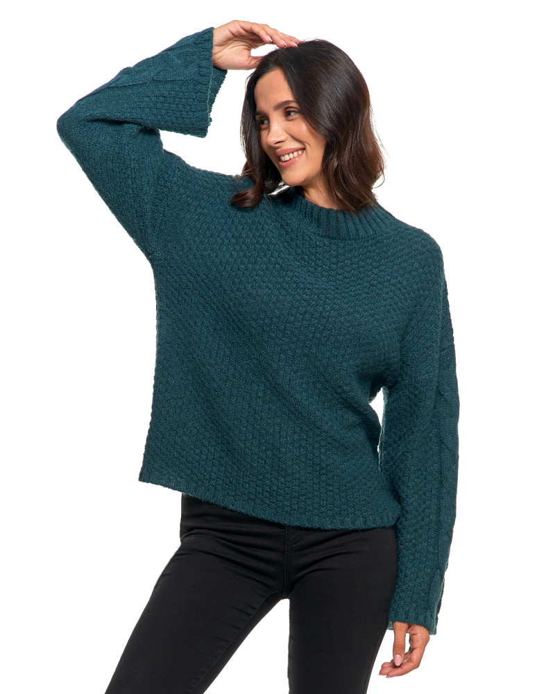 Swetry - Damski sweter luźny z szerokimi rękawami CIEMNY ZIELONY  - produkt moraj.pl 6