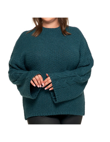Swetry - Damski sweter luźny z szerokimi rękawami CIEMNY ZIELONY - produkt 11