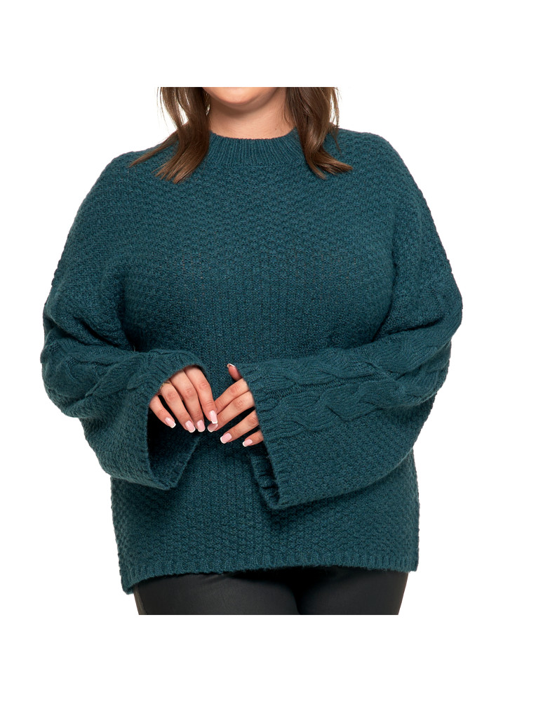 Swetry - Damski sweter luźny z szerokimi rękawami CIEMNY ZIELONY  - produkt moraj.pl 11
