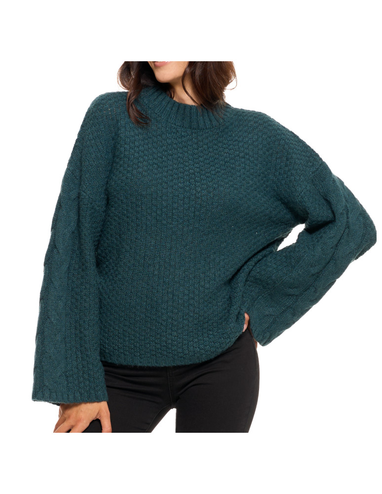 Swetry - Damski sweter luźny z szerokimi rękawami CIEMNY ZIELONY - produkt moraj.pl 1