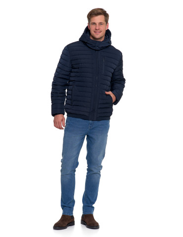 Odzież wierzchnia - Męska kurtka pikowana z odpinanym kapturem GRANATOWY - produkt 15