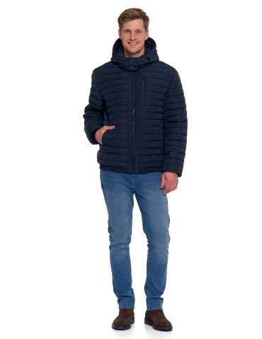 Odzież wierzchnia - Męska kurtka pikowana z odpinanym kapturem GRANATOWY - produkt 14