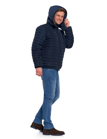 Odzież wierzchnia - Męska kurtka pikowana z odpinanym kapturem GRANATOWY - produkt 12