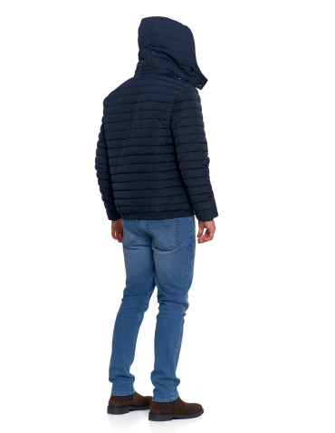 Odzież wierzchnia - Męska kurtka pikowana z odpinanym kapturem GRANATOWY - produkt 11