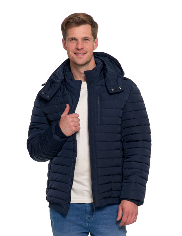 Odzież wierzchnia - Męska kurtka pikowana z odpinanym kapturem GRANATOWY - produkt 8