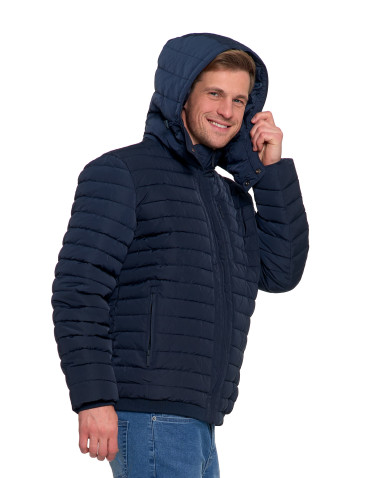 Odzież wierzchnia - Męska kurtka pikowana z odpinanym kapturem GRANATOWY - produkt 7