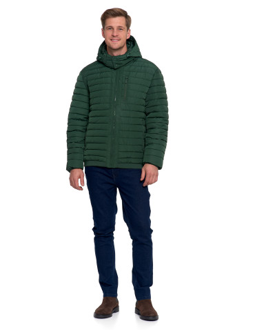 Odzież wierzchnia - Męska kurtka pikowana z odpinanym kapturem ZIELONY - produkt 15