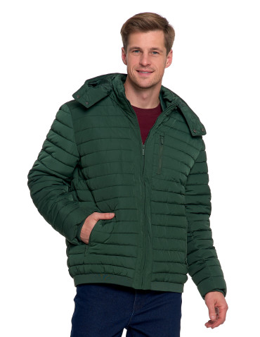 Odzież wierzchnia - Męska kurtka pikowana z odpinanym kapturem ZIELONY - produkt 8