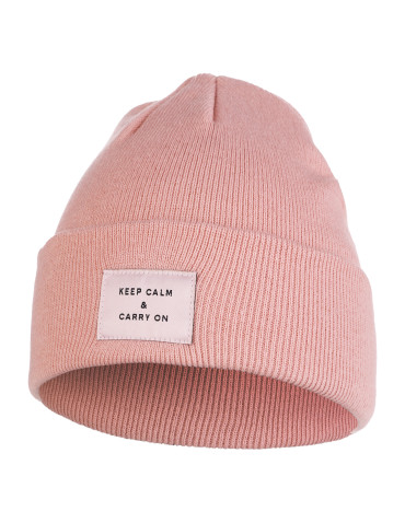 Czapki i opaski - Czapka damska beanie klasyczna z naszywką RÓŻOWY - produkt 2