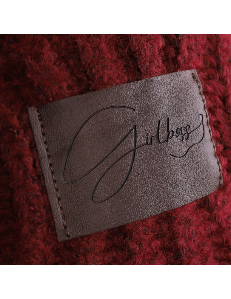 Czapki - Czapka damska zimowa z wełną i naszywką BORDOWY - produkt moraj.pl 2