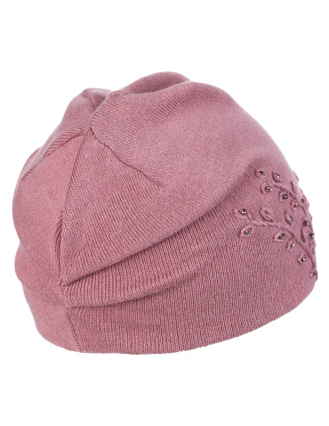 Czapki - Czapka damska z haftem i połyskującymi zdobieniami RÓŻOWY - produkt 2