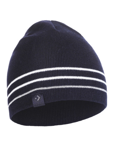 CZAPKI - Czapka męska zimowa z przędzą odblaskową i wełną merino GRANATOWY - produkt 1