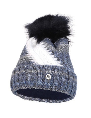 Czapki - Czapka zimowa damska z pomponem i polarowym ociepleniem CZARNY - produkt 1