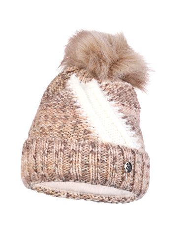 Czapki - Czapka zimowa damska z pomponem i polarowym ociepleniem BEŻOWY - produkt 1