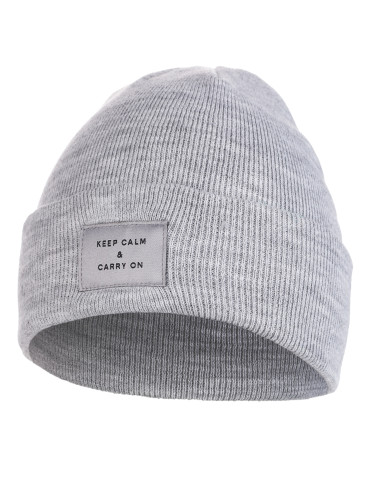 Czapki - Czapka damska beanie klasyczna z naszywką SZARY - produkt 1