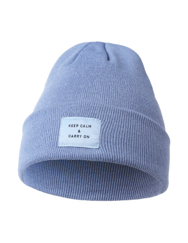 Czapki - Czapka damska beanie klasyczna z naszywką NIEBIESKI - produkt 1