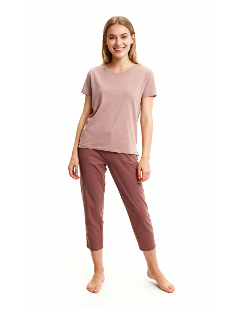 Krótki rękaw - Piżama damska krótki rękaw bawełniana z dekoltem V BEŻOWY - produkt moraj.pl 1