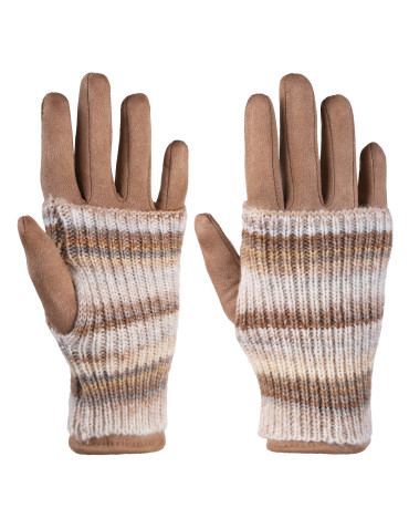 Rękawiczki - Rękawiczki damskie 2w1 z zamszowym wnętrzem BEŻOWY - produkt 1