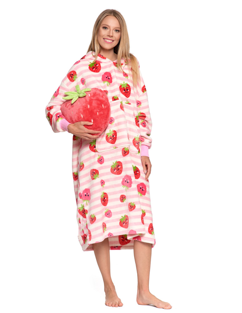 Kocobluzy - Kocobluza damska z kapturem i kieszenią w truskawkę RÓŻOWY - produkt moraj.pl 1