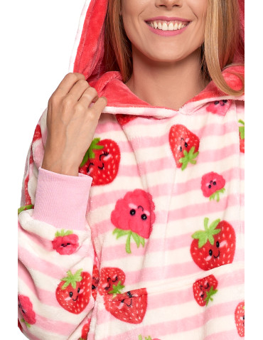 Kocobluzy - Kocobluza damska z kapturem i kieszenią w truskawkę RÓŻOWY - produkt 6