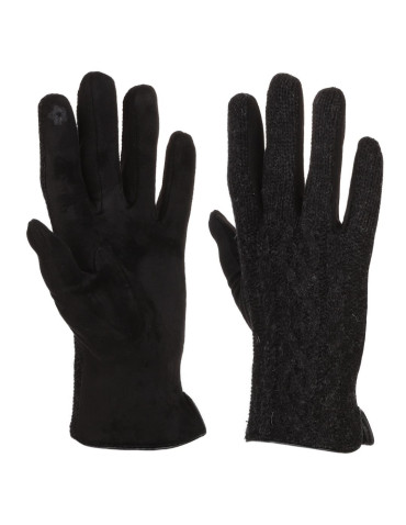 Rękawiczki - Rękawiczki damskie sweterkowe z wełną CZARNY - produkt 1