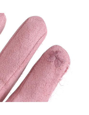 Rękawiczki - Rękawiczki damskie ażurowe z zamszem RÓŻOWY - produkt 3