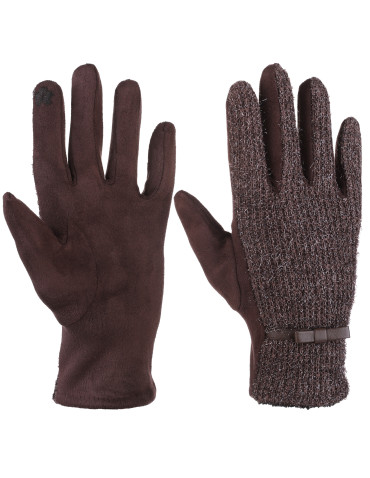 Rękawiczki - Rękawiczki damskie ażurowe z zamszem BRĄZOWY - produkt 1