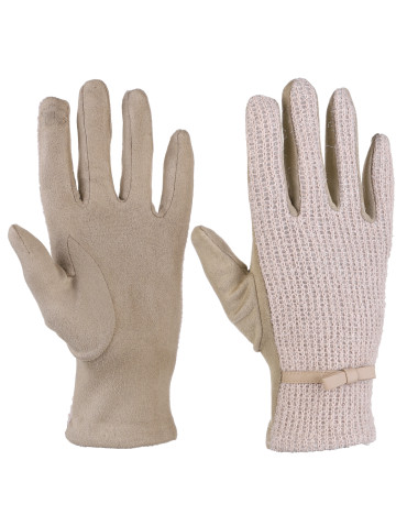 Rękawiczki - Rękawiczki damskie ażurowe z zamszem BEŻOWY - produkt 1