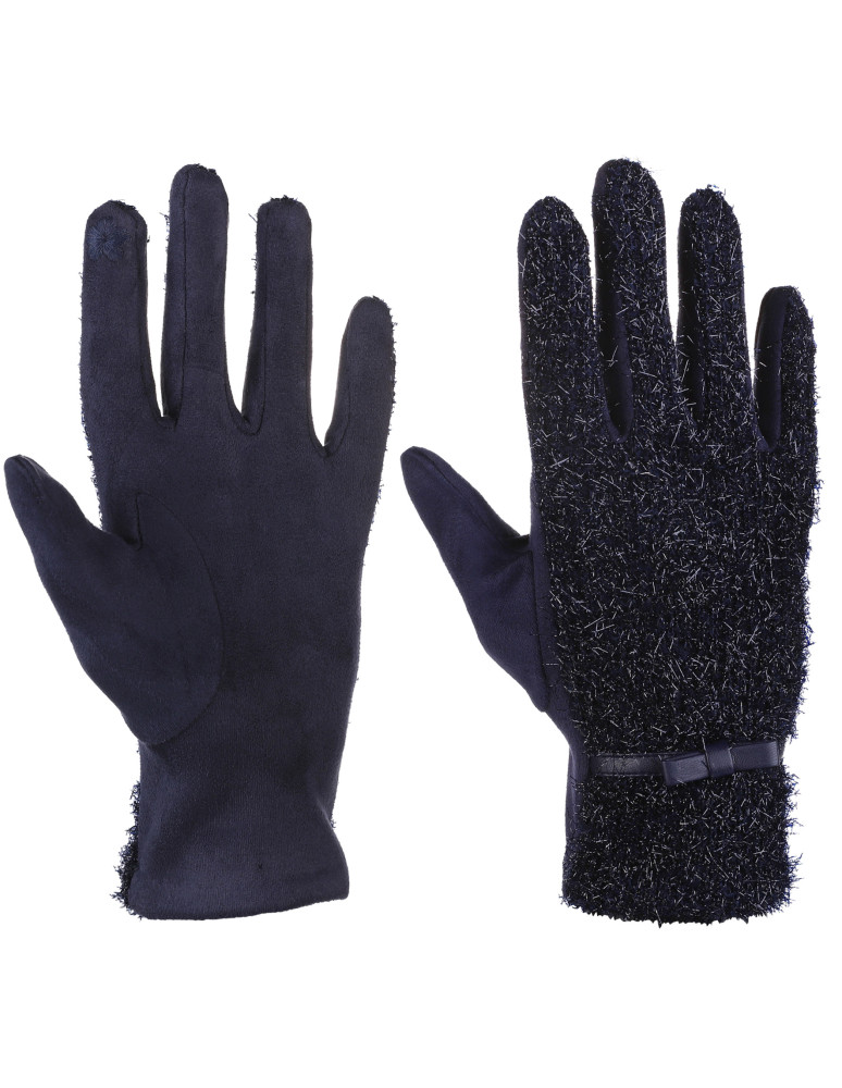 Rękawiczki - Rękawiczki damskie ażurowe z zamszem GRANATOWY - produkt moraj.pl 1