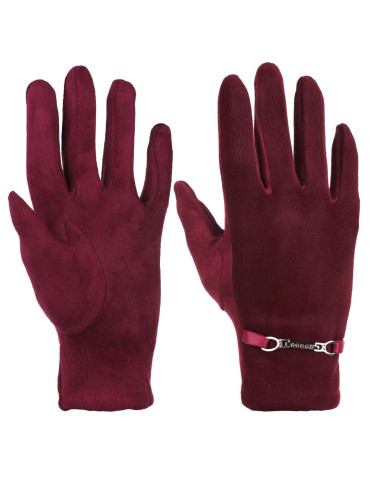 Rękawiczki - Eleganckie rękawiczki damskie zamszowe z klamrą BORDOWY - produkt 1