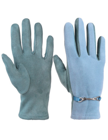 Rękawiczki - Eleganckie rękawiczki damskie zamszowe z klamrą NIEBIESKI - produkt 1