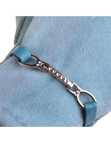 Rękawiczki - Eleganckie rękawiczki damskie zamszowe z klamrą NIEBIESKI - produkt 2