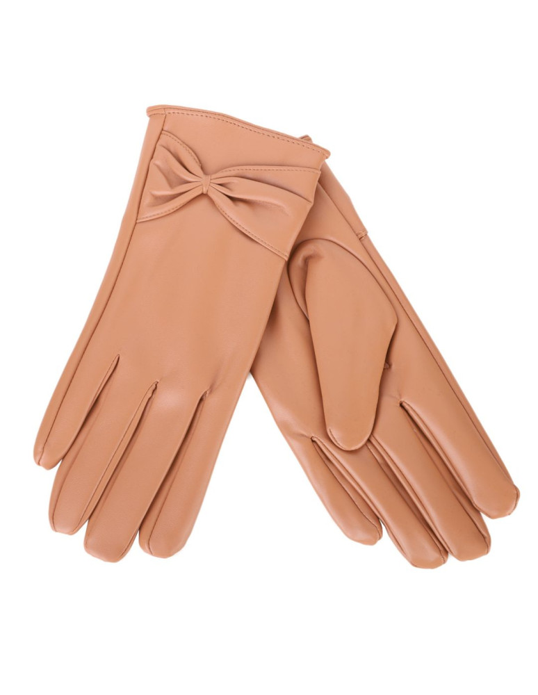 Rękawiczki - Rękawiczki damskie z eko skóry ocieplane futerkiem BEŻOWY - produkt moraj.pl 1