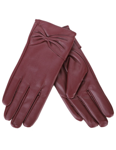 Rękawiczki damskie - Rękawiczki damskie z eko skóry ocieplane futerkiem BORDOWY - produkt 1