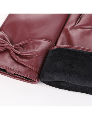 Rękawiczki damskie - Rękawiczki damskie z eko skóry ocieplane futerkiem BORDOWY - produkt 2