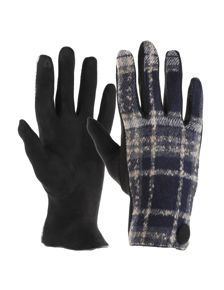 Rękawiczki - Rękawiczki damskie zamszowe z kratką CZARNY - produkt moraj.pl 1