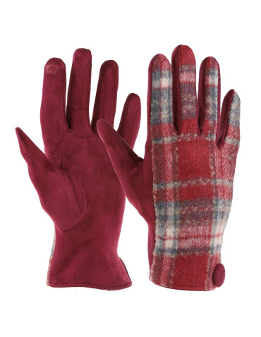 Rękawiczki - Rękawiczki damskie zamszowe z kratką CZERWONY - produkt 1