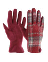 Rękawiczki damskie zamszowe z kratką CZERWONY