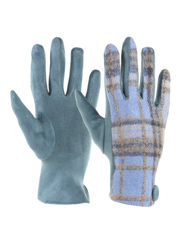 Rękawiczki - Rękawiczki damskie zamszowe z kratką NIEBIESKI - produkt 1