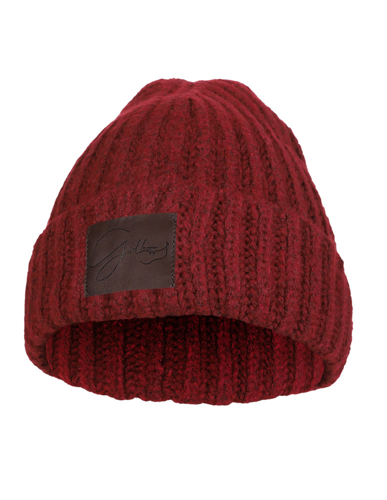 Czapka damska zimowa z wełną i naszywką BORDOWY