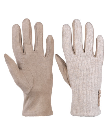 Rękawiczki - Damskie rękawiczki ocieplane z ozdobnymi guzikami BEŻOWY - produkt 1