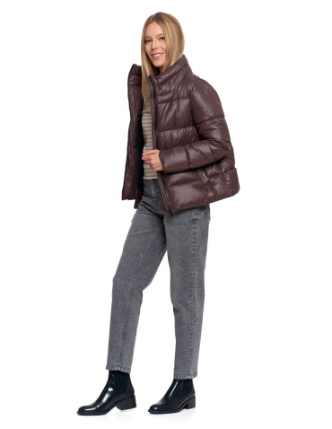 Odzież wierzchnia - Damska kurtka pikowana krótka z wysoką stójką BRĄZOWY - produkt 10