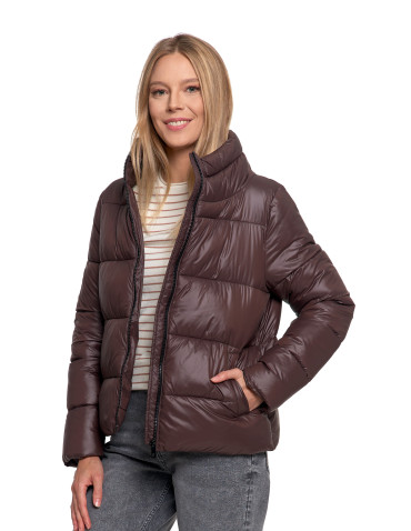 Odzież wierzchnia - Damska kurtka pikowana krótka z wysoką stójką BRĄZOWY - produkt 9