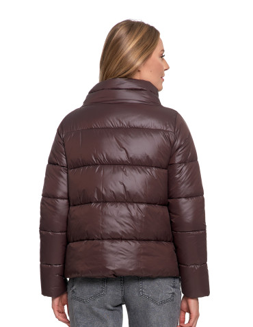 Odzież wierzchnia - Damska kurtka pikowana krótka z wysoką stójką BRĄZOWY - produkt 2