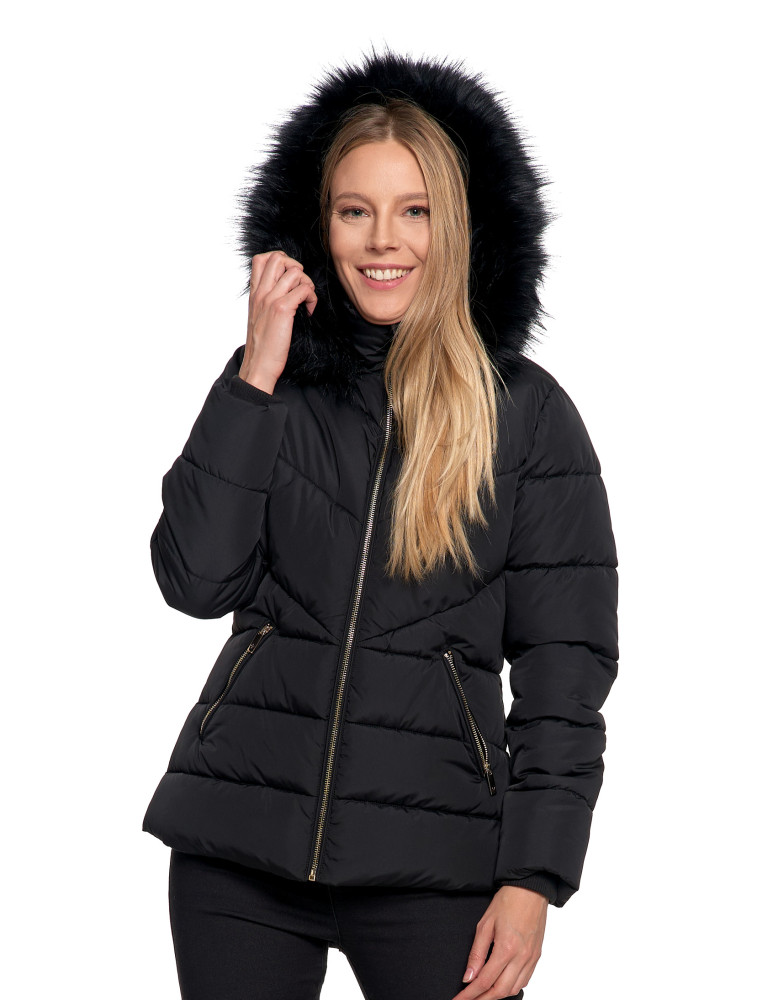 Odzież wierzchnia - Damska kurtka pikowana z futerkiem CZARNY - produkt moraj.pl 6