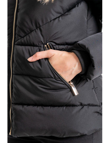 Odzież wierzchnia - Damska kurtka pikowana z futerkiem CZARNY - produkt 5