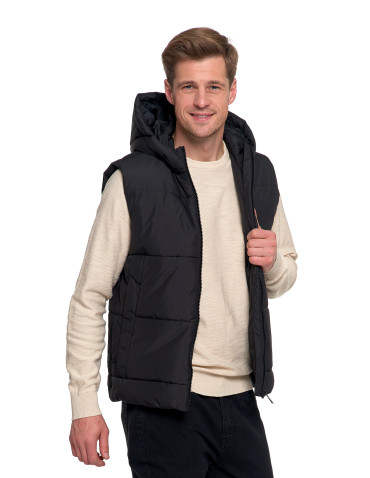Odzież wierzchnia - Męska kamizelka pikowana z kapturem bezrękawnik CZARNY - produkt 7