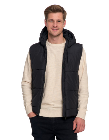 Odzież wierzchnia - Męska kamizelka pikowana z kapturem bezrękawnik CZARNY - produkt 8